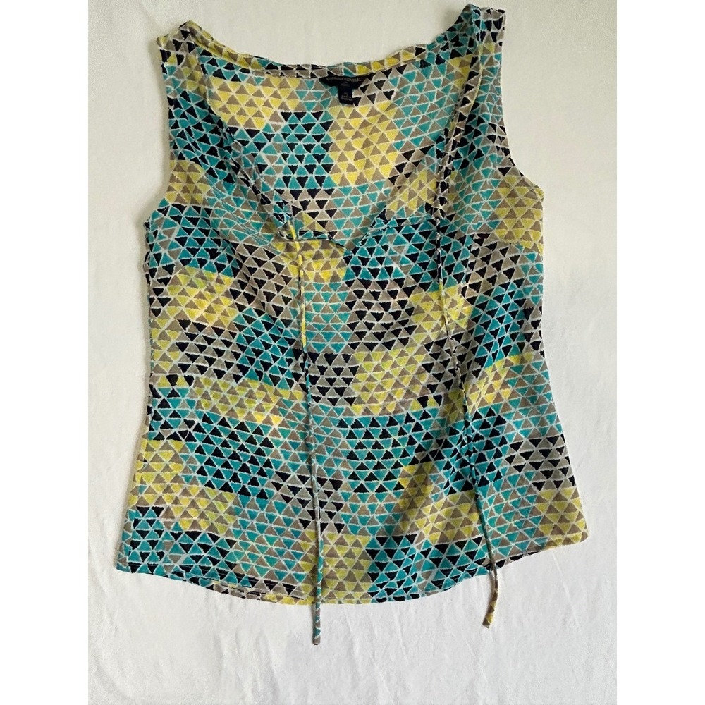 Banana Republic Womens Petite PS Teal Yellow Geometric Triangle Tank Top